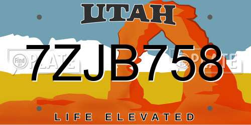 7ZJB758 Utah License Plate