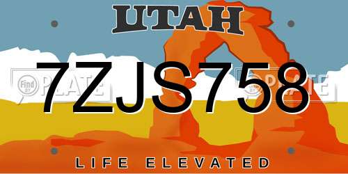 7ZJS758 Utah License Plate