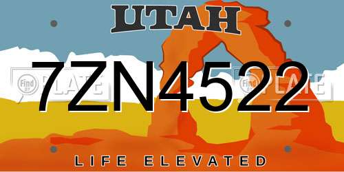 7ZN4522 Utah License Plate