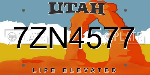 7ZN4577 Utah License Plate