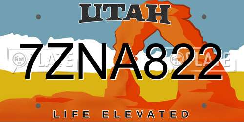 7ZNA822 Utah License Plate