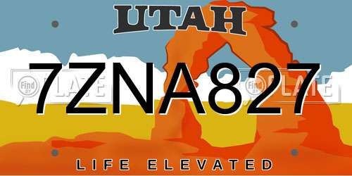 7ZNA827 Utah License Plate