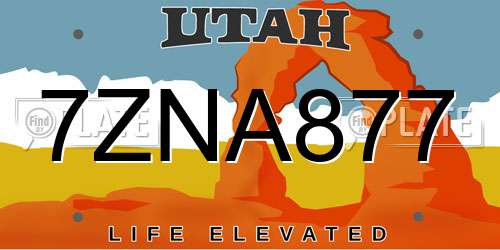 7ZNA877 Utah License Plate