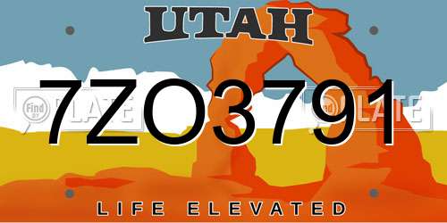 7ZO3791 Utah License Plate