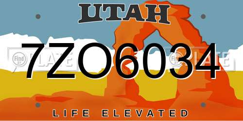 7ZO6034 Utah License Plate