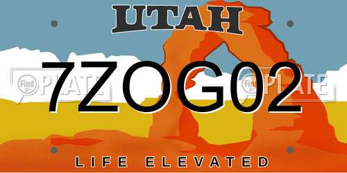 7ZOG02 Utah License Plate