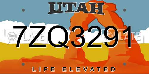 7ZQ3291 Utah License Plate