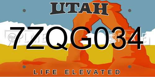 7ZQG034 Utah License Plate