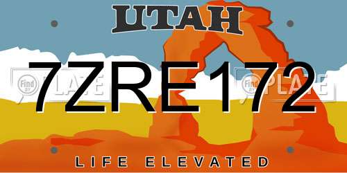 7ZRE172 Utah License Plate