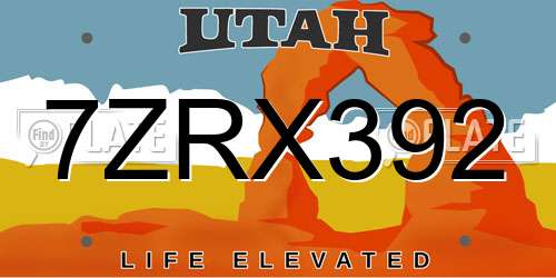 7ZRX392 Utah License Plate
