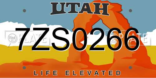 7ZS0266 Utah License Plate