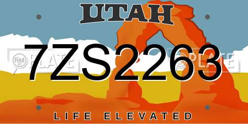 7ZS2263 Utah License Plate
