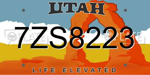 7ZS8223 Utah License Plate