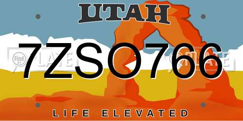 7ZSO766 Utah License Plate
