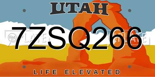 7ZSQ266 Utah License Plate