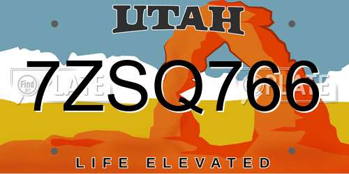 7ZSQ766 Utah License Plate