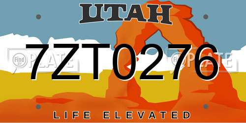 7ZT0276 Utah License Plate