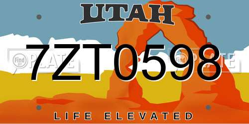 7ZT0598 Utah License Plate