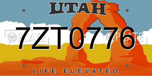 7ZT0776 Utah License Plate