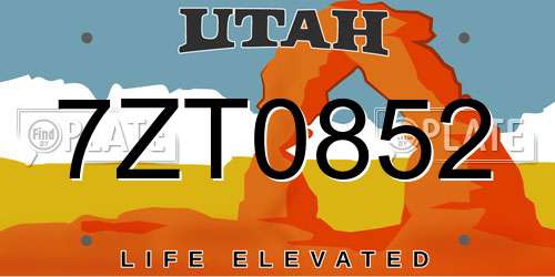 7ZT0852 Utah License Plate