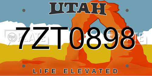7ZT0898 Utah License Plate