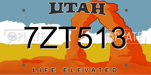 7ZT513 Utah License Plate