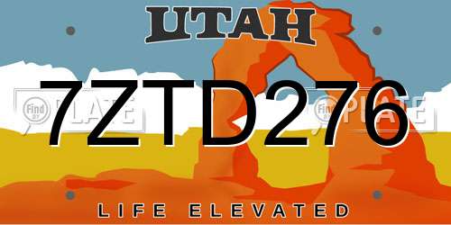 7ZTD276 Utah License Plate