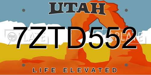 7ZTD552 Utah License Plate