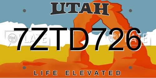 7ZTD726 Utah License Plate