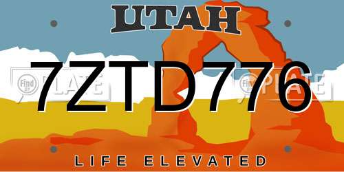 7ZTD776 Utah License Plate