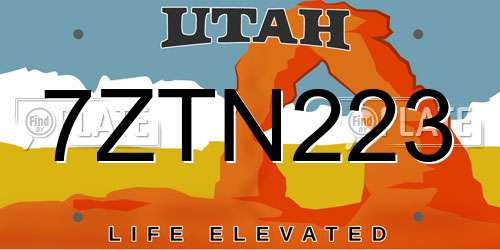 7ZTN223 Utah License Plate