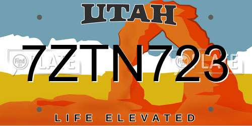 7ZTN723 Utah License Plate