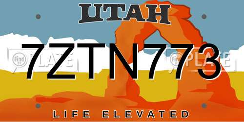 7ZTN773 Utah License Plate