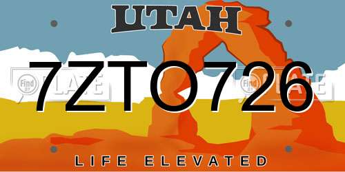 7ZTO726 Utah License Plate