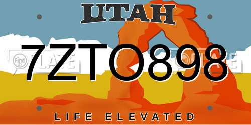 7ZTO898 Utah License Plate