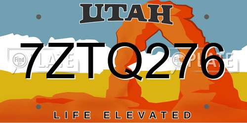 7ZTQ276 Utah License Plate