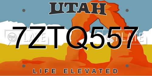 7ZTQ557 Utah License Plate