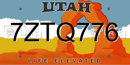 7ZTQ776 Utah License Plate