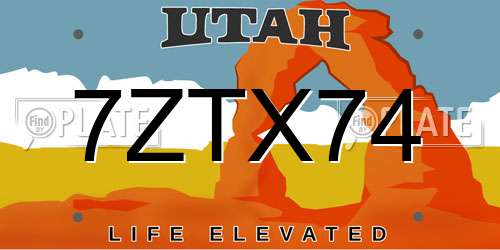 7ZTX74 Utah License Plate