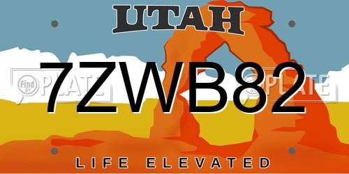 7ZWB82 Utah License Plate