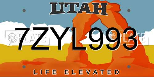 7ZYL993 Utah License Plate