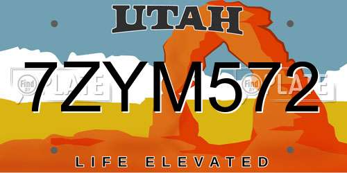 7ZYM572 Utah License Plate