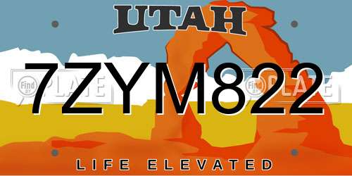 7ZYM822 Utah License Plate