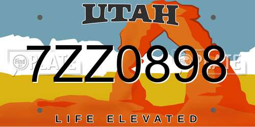 7ZZ0898 Utah License Plate
