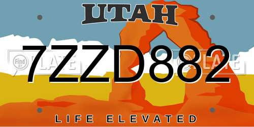 7ZZD882 Utah License Plate