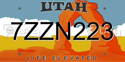 7ZZN223 Utah License Plate