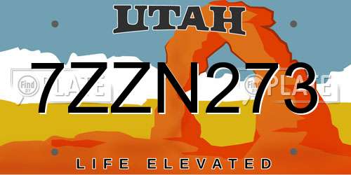 7ZZN273 Utah License Plate