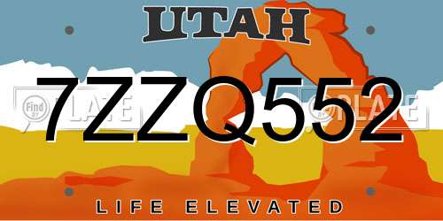 7ZZQ552 Utah License Plate