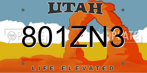 801ZN3 Utah License Plate