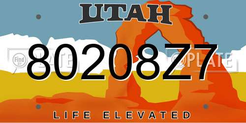 80208Z7 Utah License Plate